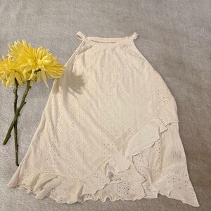 SHEIN White Eyelet Ruffle Halter Top